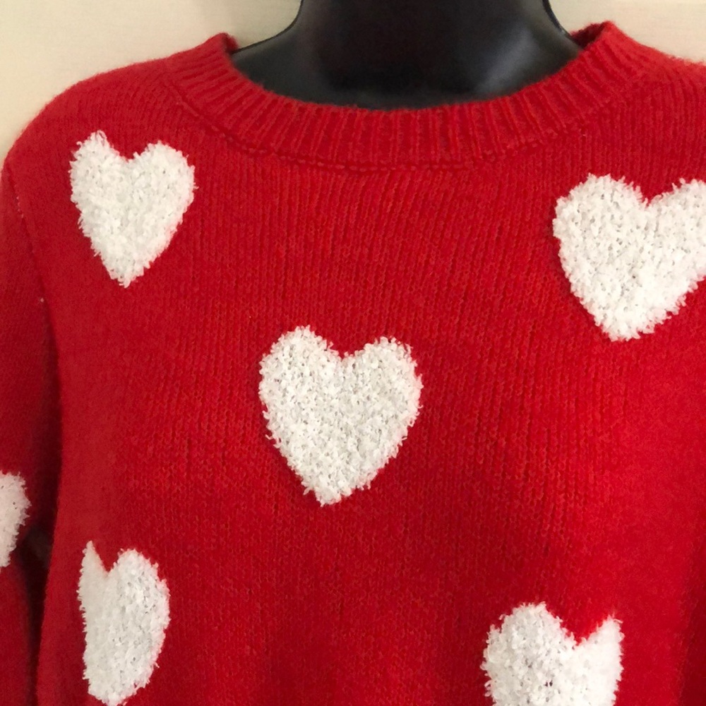 cupcakes & cashmere Red Sweater with White Heart Pattern